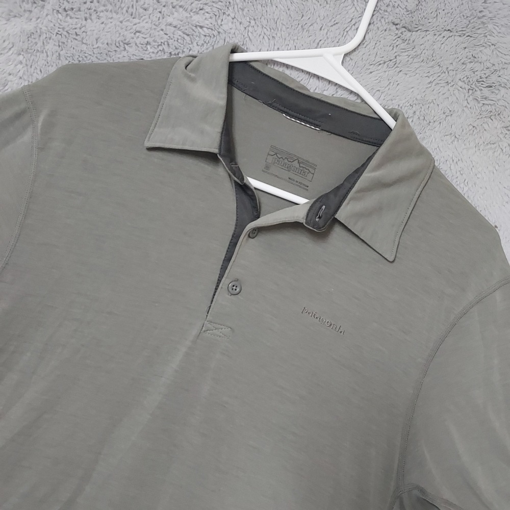 Patagonia Polo Shirt Mens Medium Cactus Flats Tencel Blend Stretch Gray Preppy